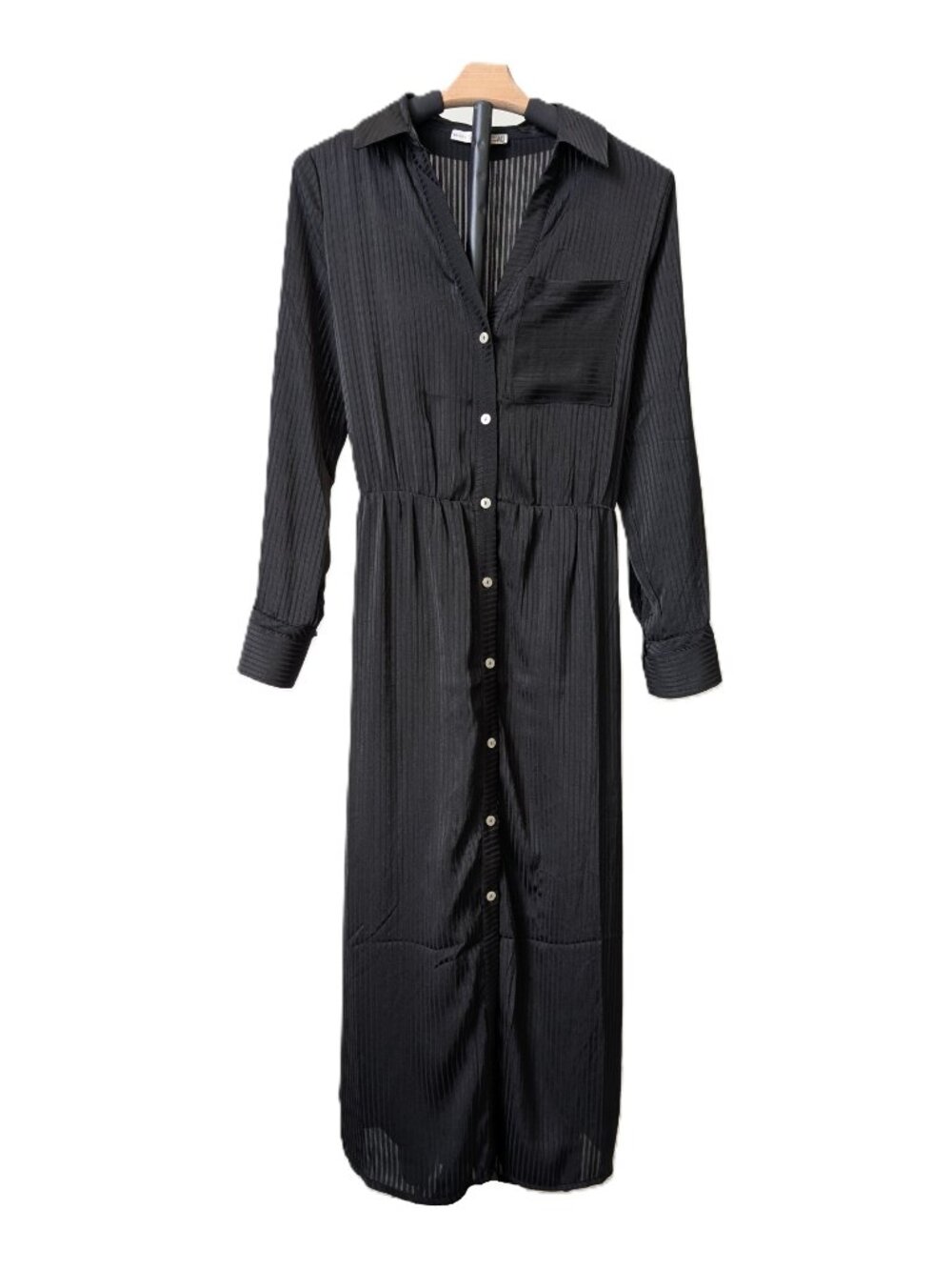 BLACK TAPE Satin Stripe Belted Maxi Shirtdress | Small